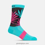 unisexe chaussette taille haute comp racer palmiers bleu sarcelle/rose fluo 242248798 Giro